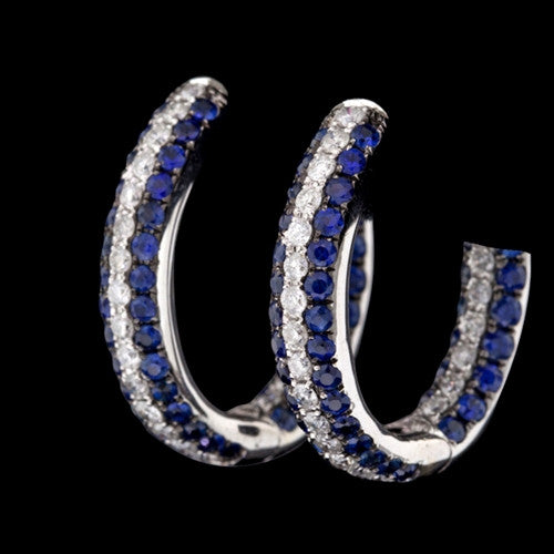 18Kt Sapphire & Diamond Hoop Earrings