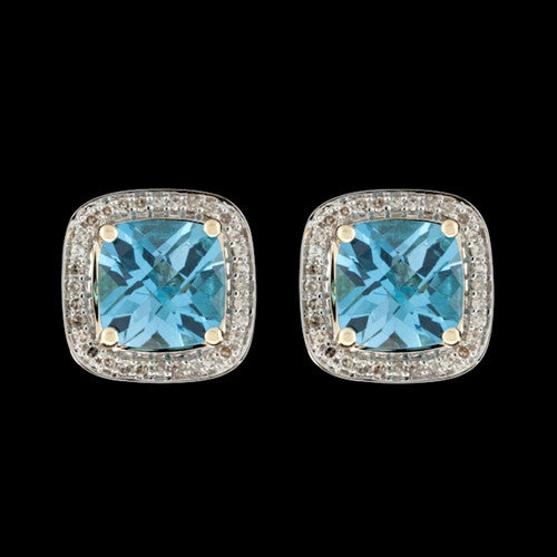 Blue Topaz & Diamond Stud Earrings