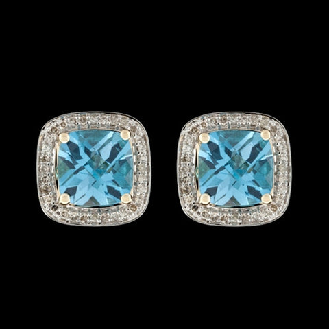 Blue Topaz & Diamond Stud Earrings