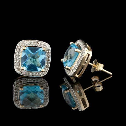 Blue Topaz & Diamond Stud Earrings