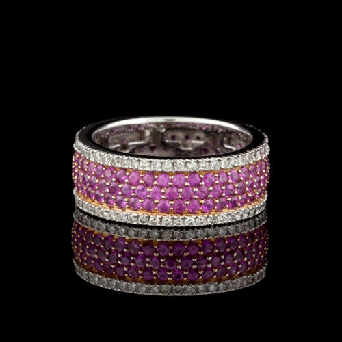18Kt Pink Sapphire & Diamond Band Ring