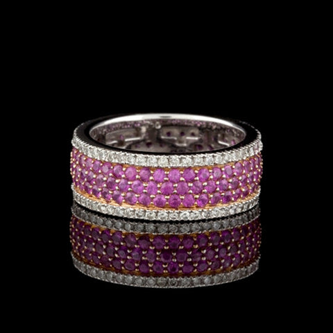18Kt Pink Sapphire & Diamond Band Ring