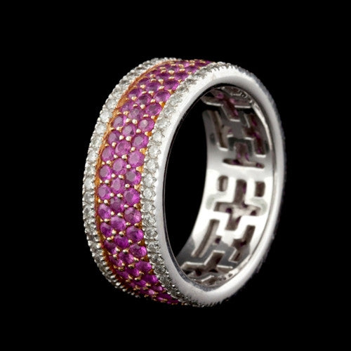 18Kt Pink Sapphire & Diamond Band Ring