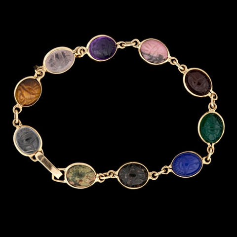 Vintage 14Kt Multi-Colored Stone Scarab Bracelet