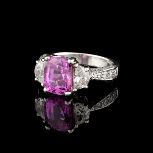 3.34ct Pink Sapphire & Diamond Platinum Ring