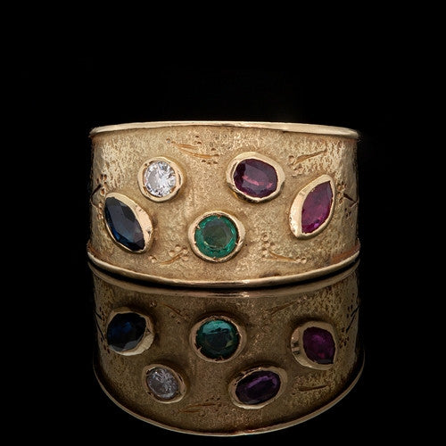 Diamond & Colored Stone 18Kt Band Ring