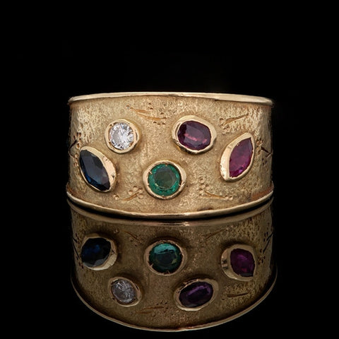 Diamond & Colored Stone 18Kt Band Ring