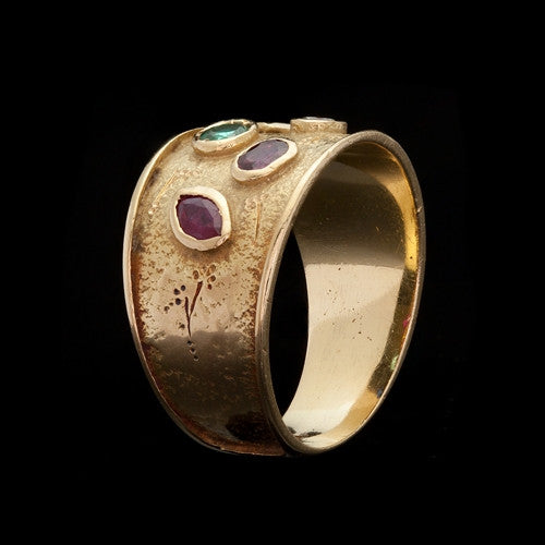 Diamond & Colored Stone 18Kt Band Ring