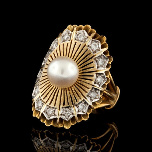 Vintage Diamond & Pearl 14Kt Ring