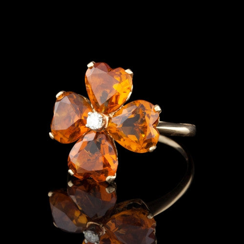 Orange Citrine & Diamond Ring