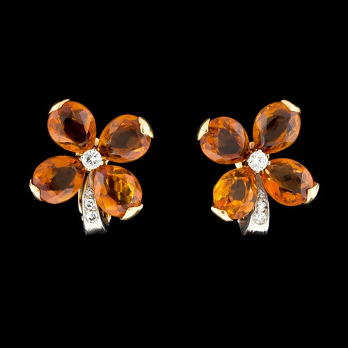 Orange Citrine & Diamond Earrings