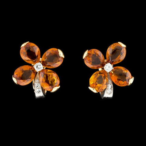 Orange Citrine & Diamond Earrings