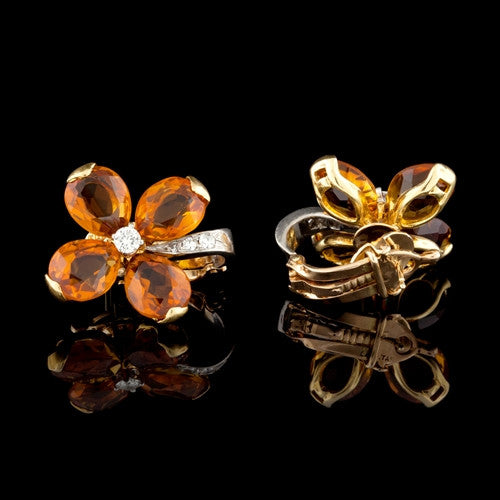 Orange Citrine & Diamond Earrings