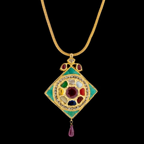 Vintage 20Kt Diamond & Colored Stone Necklace