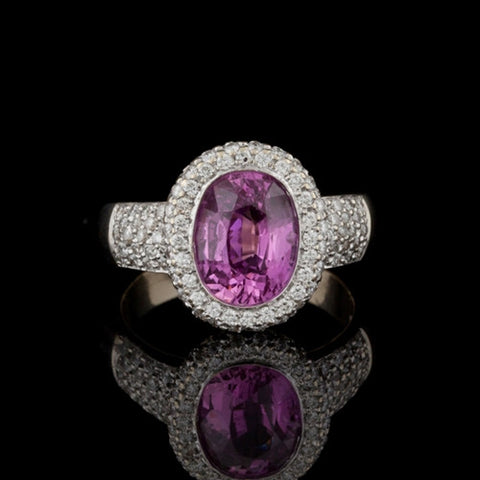 4ct Pink Sapphire & Diamond 18Kt Ring