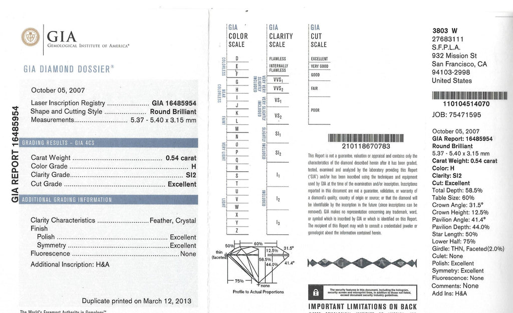 GIA 0.54-ct H/SI2 Round Brilliant Cut Loose Diamond