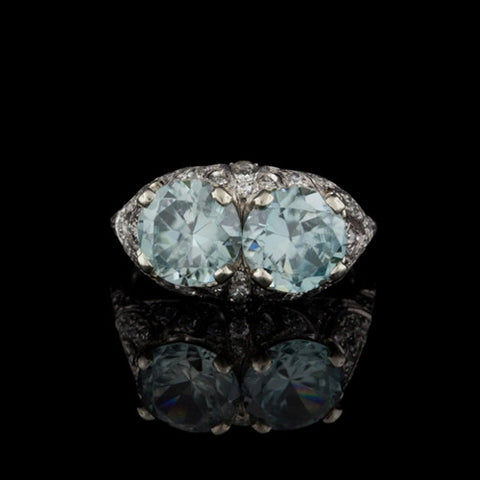 Vintage 6ct Aquamarine & Diamond Platinum Ring