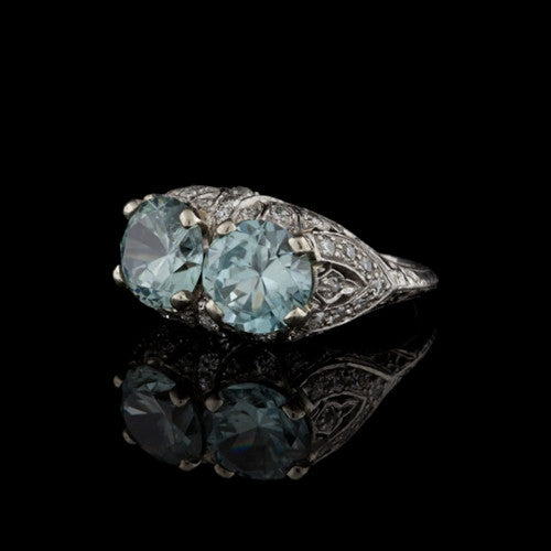 Vintage 6ct Aquamarine & Diamond Platinum Ring