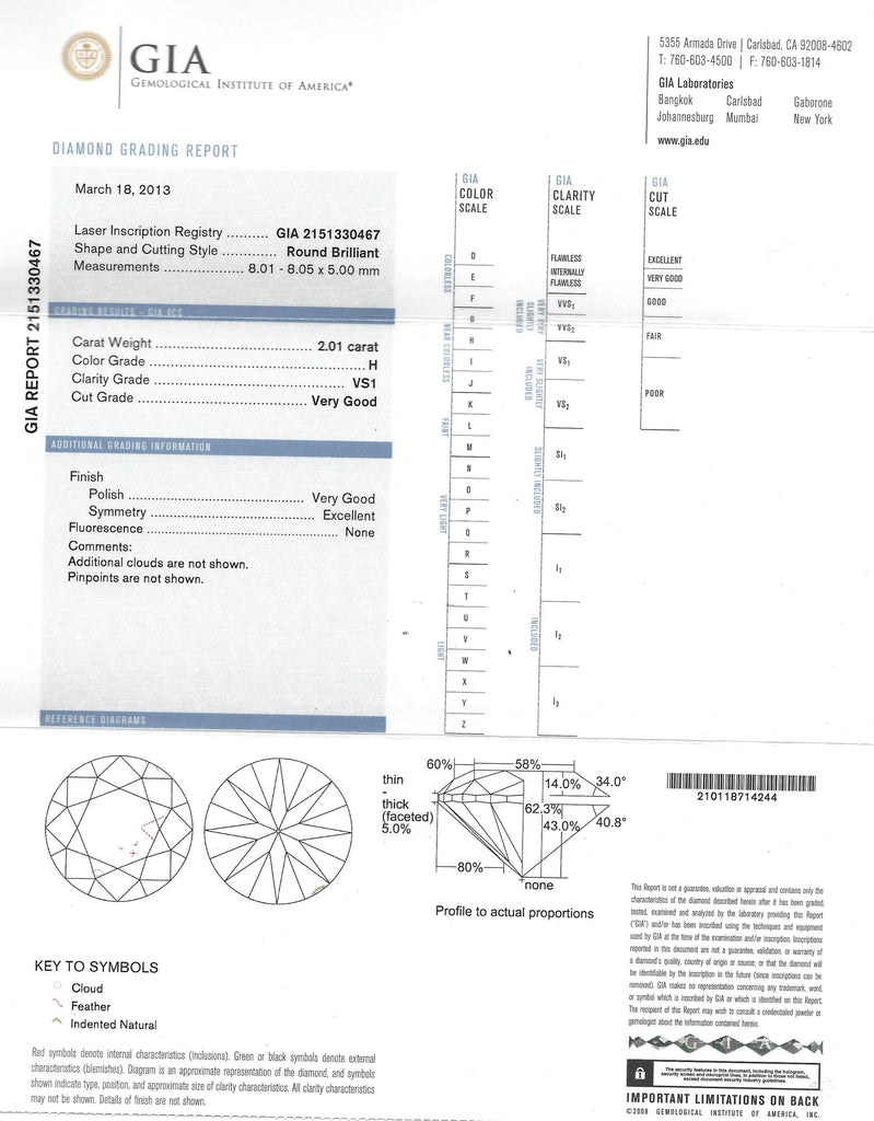 GIA 2.01-ct H/VS1 Diamond Platinum Engagement Ring