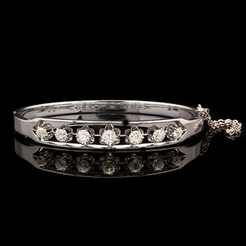 Vintage Old Mine Cut Diamond Bangle Bracelet