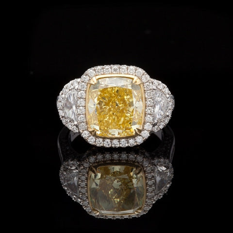 5.33ct Natural Fancy Intense Yellow Diamond Ring