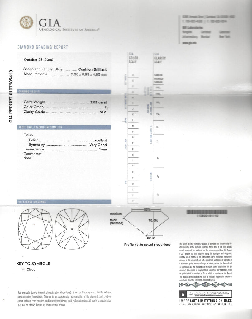 GIA 2.02-ct F/VS1 Cushion Cut Loose Diamond