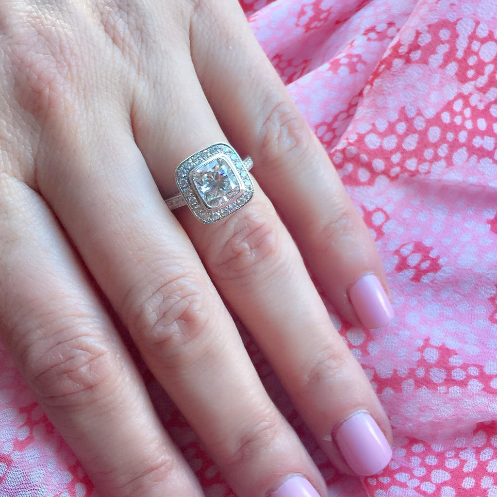 Stunning 2.60ct tw GIA Cushion Cut Halo Diamond Platinum Ring