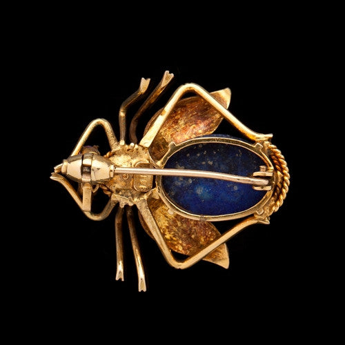 Lapis & Pearl Gold Bug Brooch