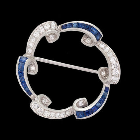 Diamond & Sapphire Round Brooch