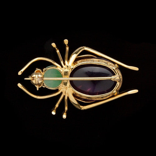 Amethyst & Jade Gold Bug Brooch