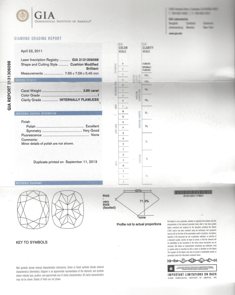 GIA 2.85-ct I/IF Cushion Cut Loose Diamond