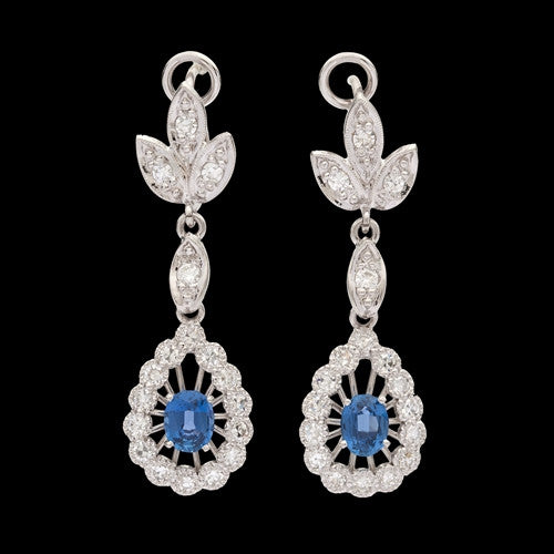 Diamond & Sapphire Platinum Dangle Earrings