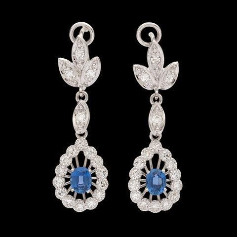 Diamond & Sapphire Platinum Dangle Earrings