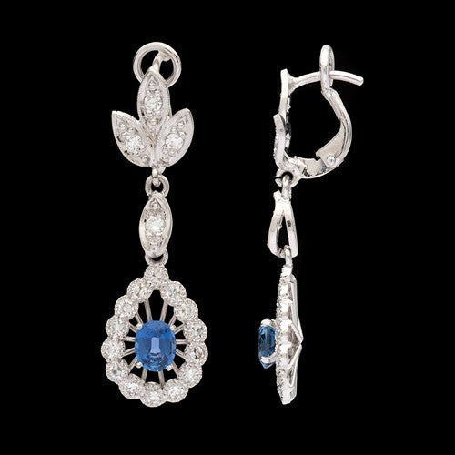 Diamond & Sapphire Platinum Dangle Earrings