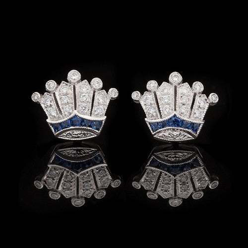 Diamond & Sapphire 18Kt Crown Earrings