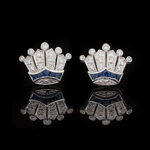 Diamond & Sapphire 18Kt Crown Earrings