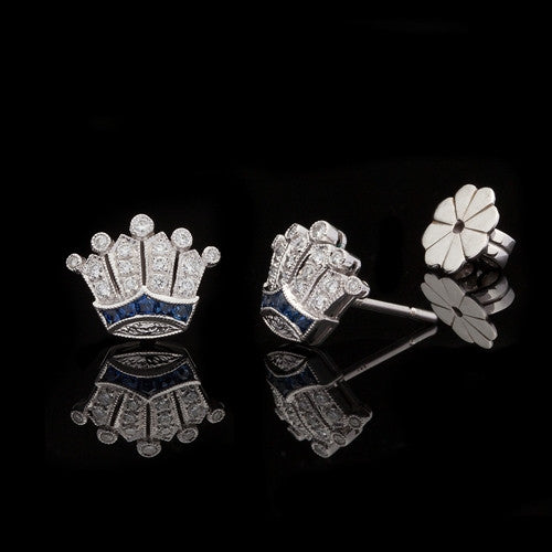 Diamond & Sapphire 18Kt Crown Earrings