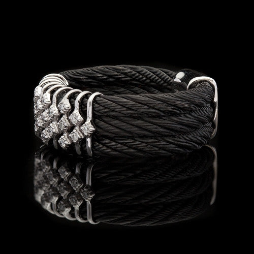Charriol 18Kt & Black Steel Cable Diamond Band Ring