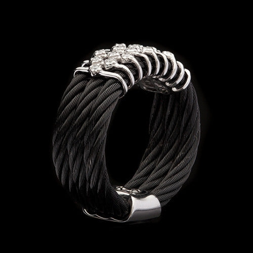 Charriol 18Kt & Black Steel Cable Diamond Band Ring