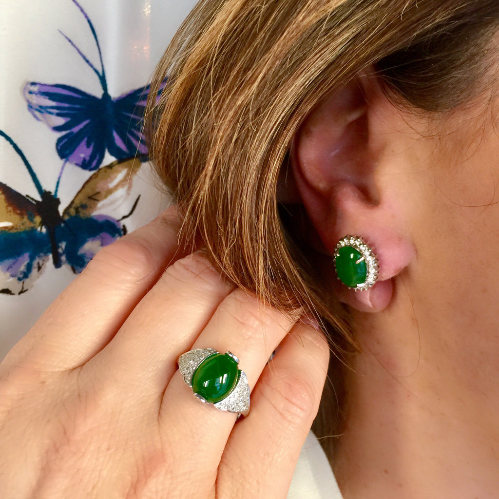 GIA Jade & Diamond Ring