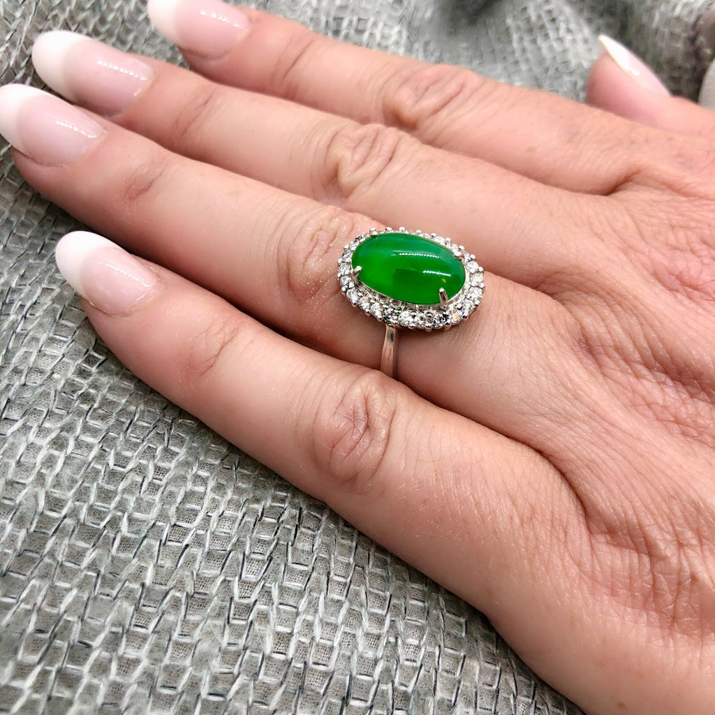 GIA Jade & Diamond Ring