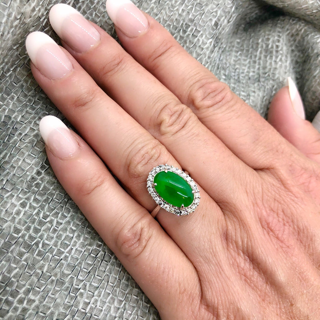 GIA Jade & Diamond Ring