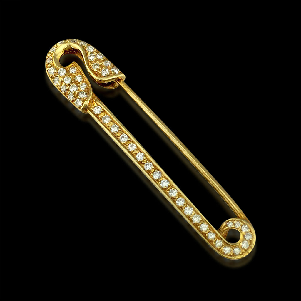 Delicate 18kt Yellow Gold & Diamond Safety Pin
