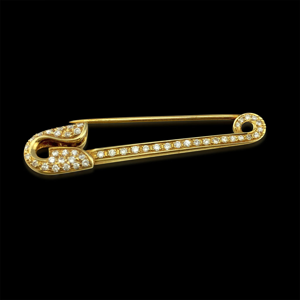 Delicate 18kt Yellow Gold & Diamond Safety Pin