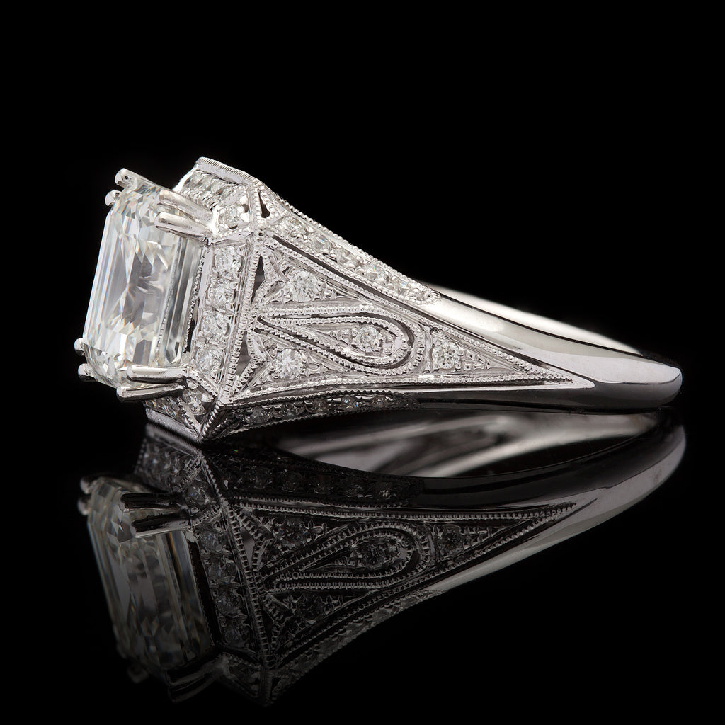 GIA 3.68 Carat J/VS1 Emerald Cut Diamond Gold Ring