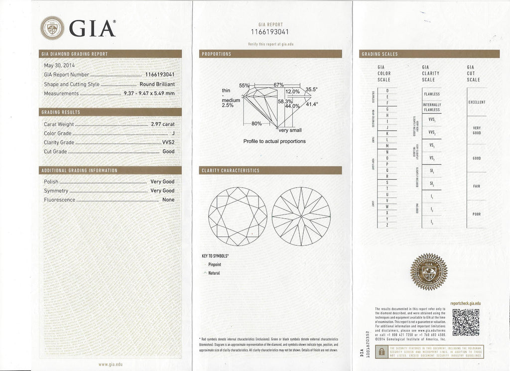 GIA 2.97ct Round Brilliant Cut Diamond in Platinum Setting