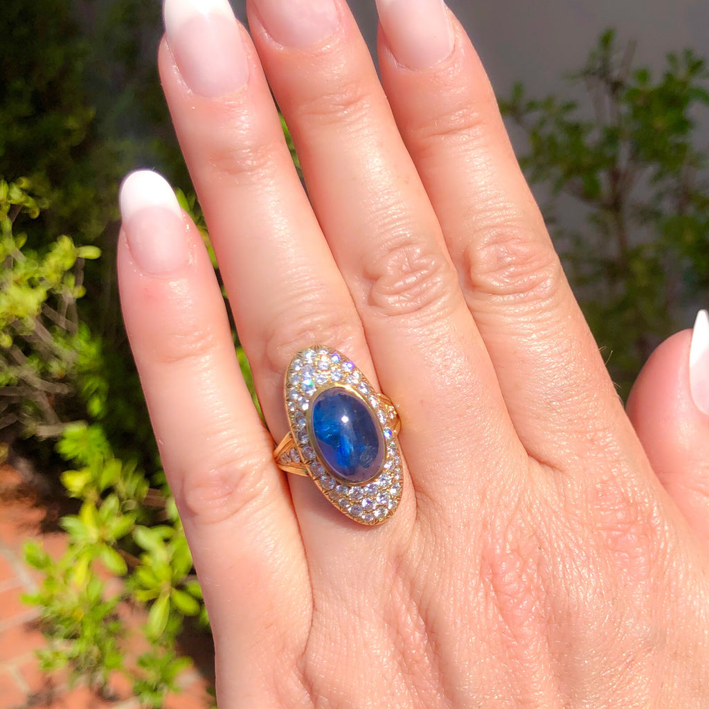 Estate Cabochon Sapphire and Diamond Ring