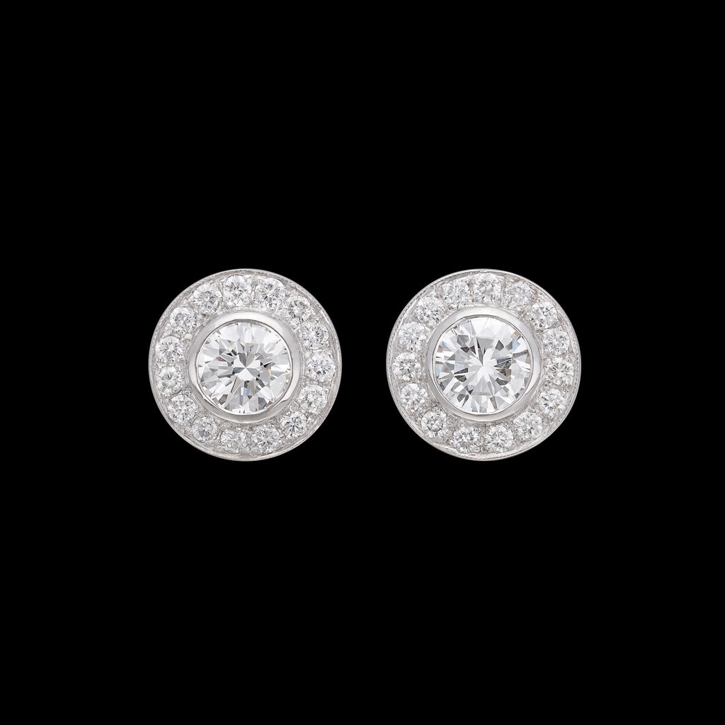 Extraordinary Diamond Halo Stud Platinum Earrings