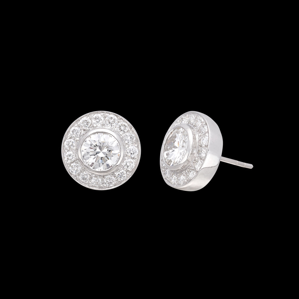 Extraordinary Diamond Halo Stud Platinum Earrings