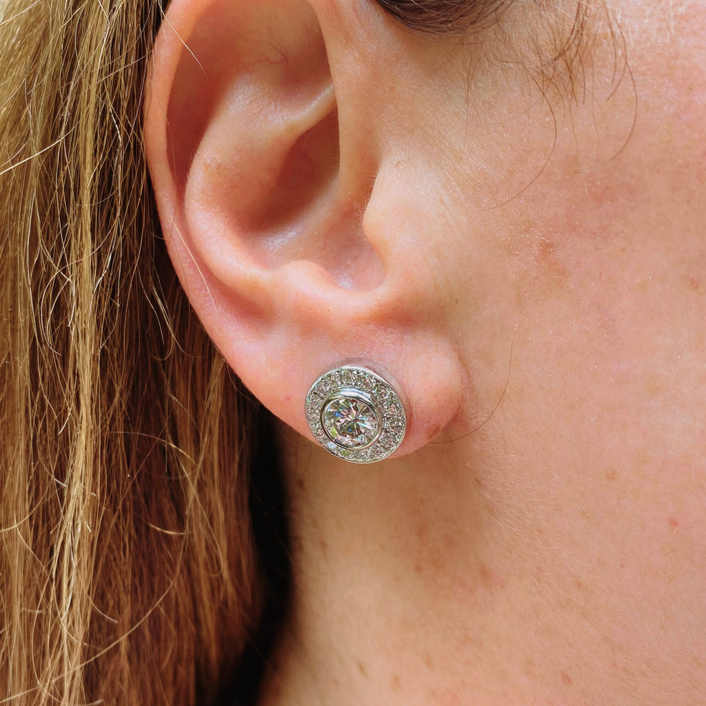 Extraordinary Diamond Halo Stud Platinum Earrings